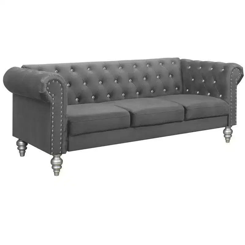 Home Design Emma Velvet Rolled Arm Sofa