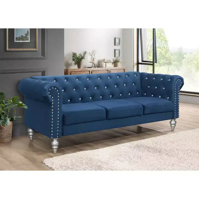 Home Design Emma Velvet Rolled Arm Sofa