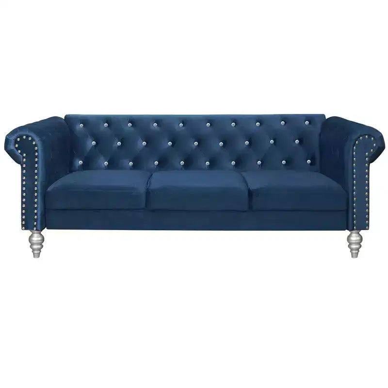 Home Design Emma Velvet Rolled Arm Sofa