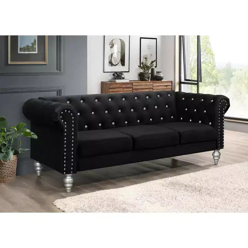 Home Design Emma Velvet Rolled Arm Sofa