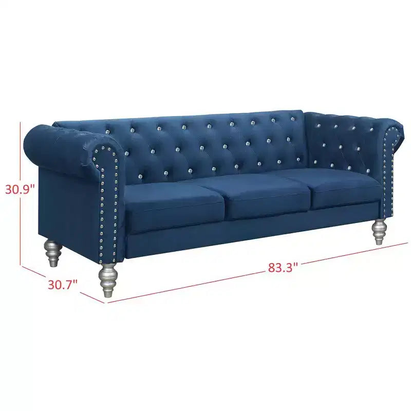 Home Design Emma Velvet Rolled Arm Sofa
