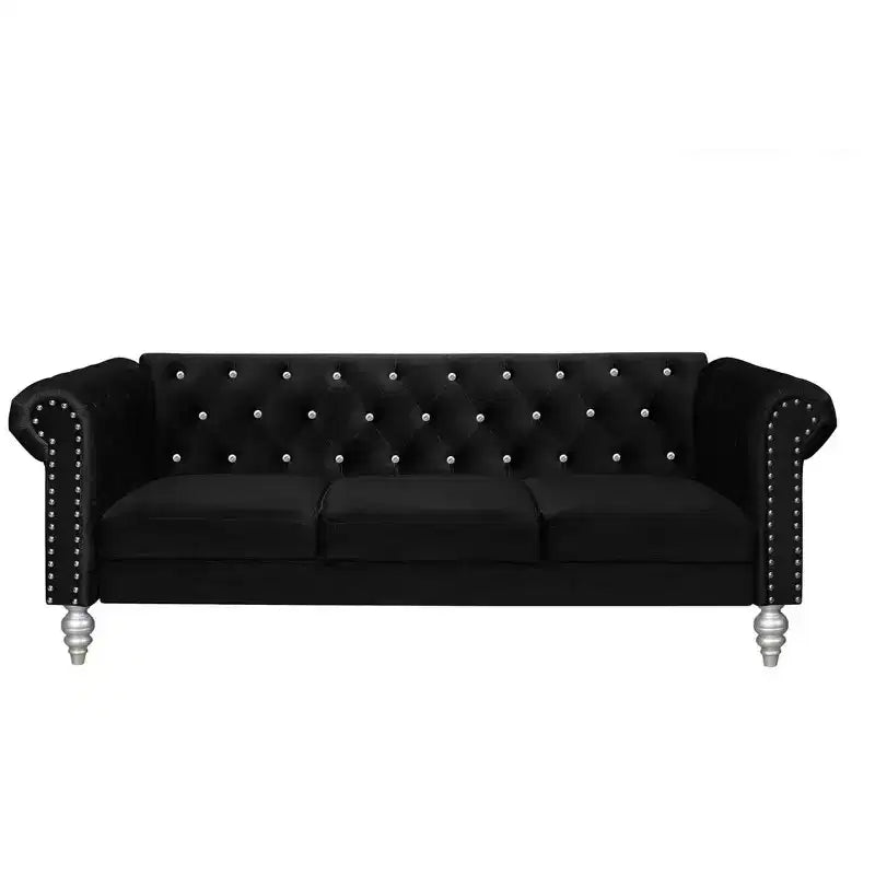 Home Design Emma Velvet Rolled Arm Sofa