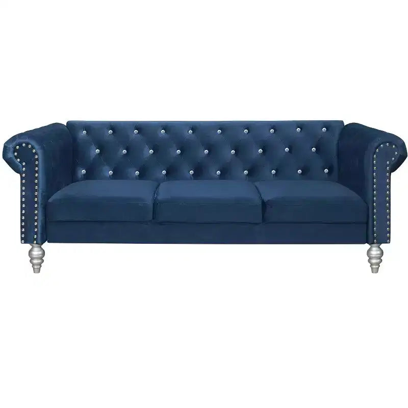 Home Design Emma Velvet Rolled Arm Sofa