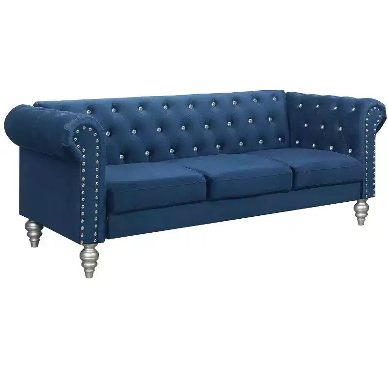Home Design Emma Velvet Rolled Arm Sofa