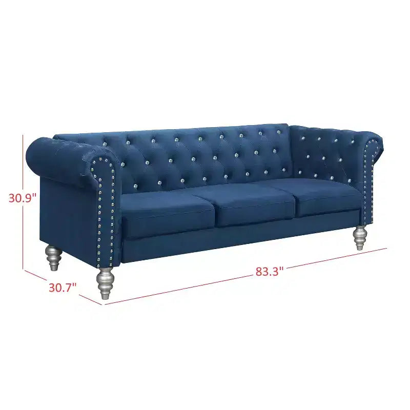 Home Design Emma Velvet Rolled Arm Sofa