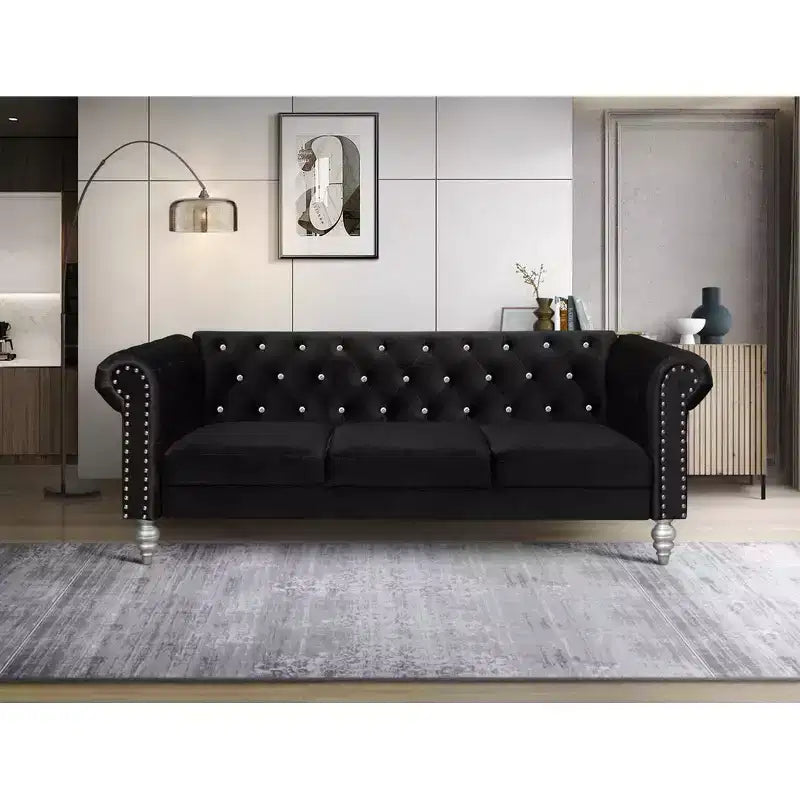 Home Design Emma Velvet Rolled Arm Sofa