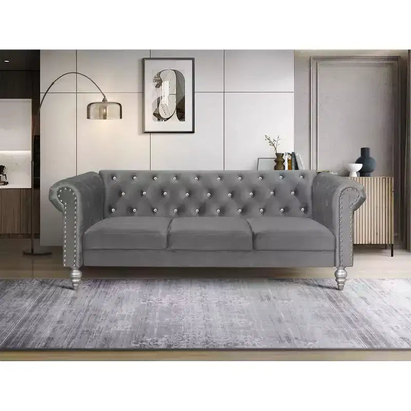 Home Design Emma Velvet Rolled Arm Sofa