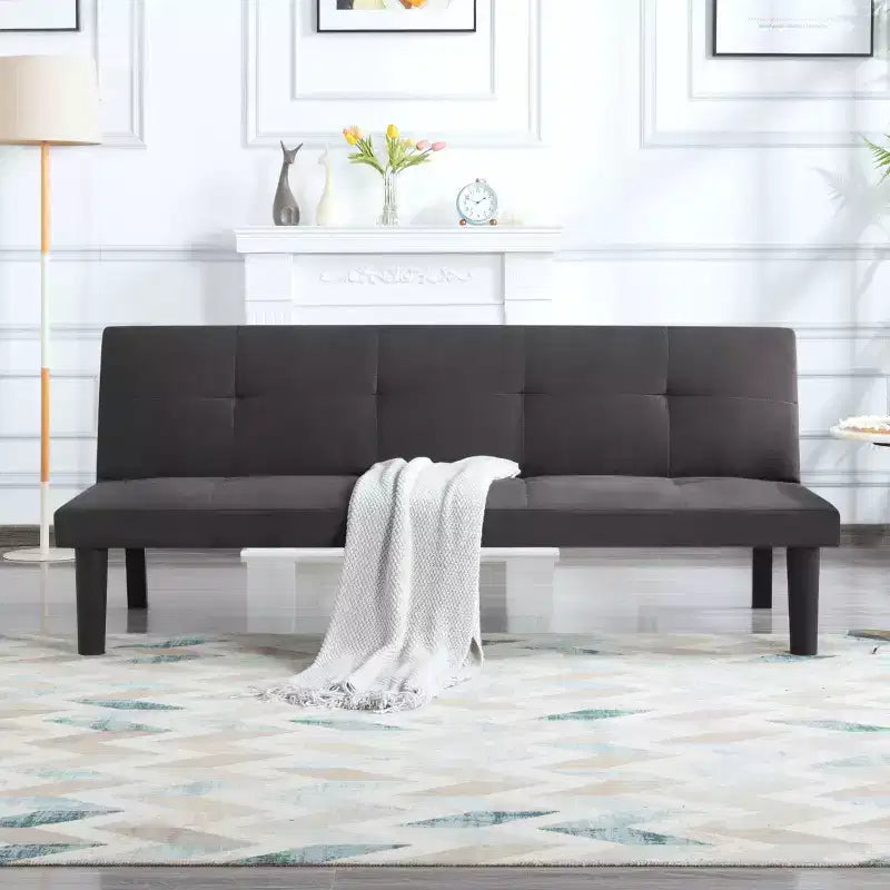 MAYEERTY 62.99 Faux Suede Convertible Futon Sofa Bed with 5-Position Adjustable Backrest