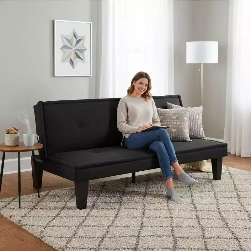 MAYEERTY 62.99 Faux Suede Convertible Futon Sofa Bed with 5-Position Adjustable Backrest