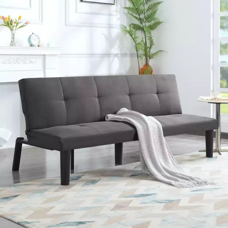 MAYEERTY 62.99 Faux Suede Convertible Futon Sofa Bed with 5-Position Adjustable Backrest