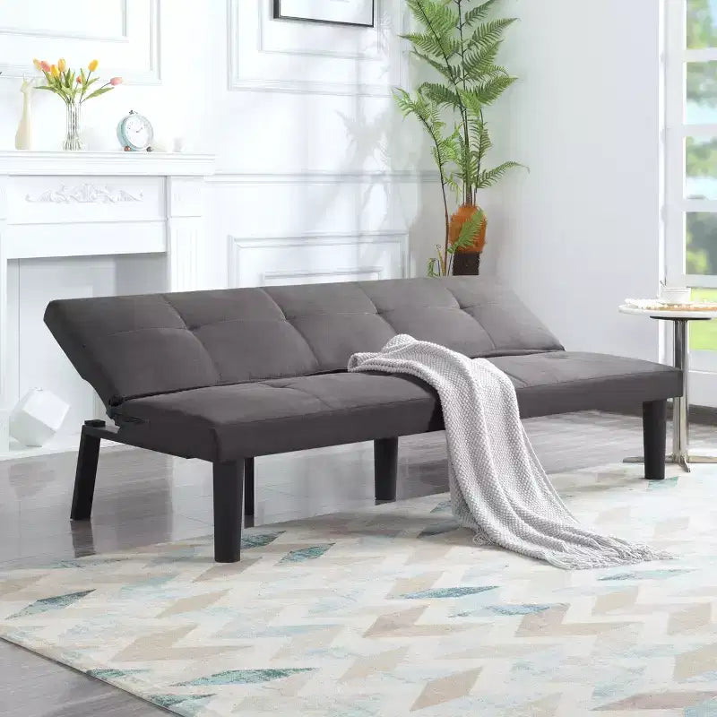 MAYEERTY 62.99 Faux Suede Convertible Futon Sofa Bed with 5-Position Adjustable Backrest