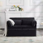 MAYEERTY 46 Velvet Pull-Out Sleeper Sofa Bed, 5-Position Adjustable Backrest Twin Sofa Couch with 2 Pillows