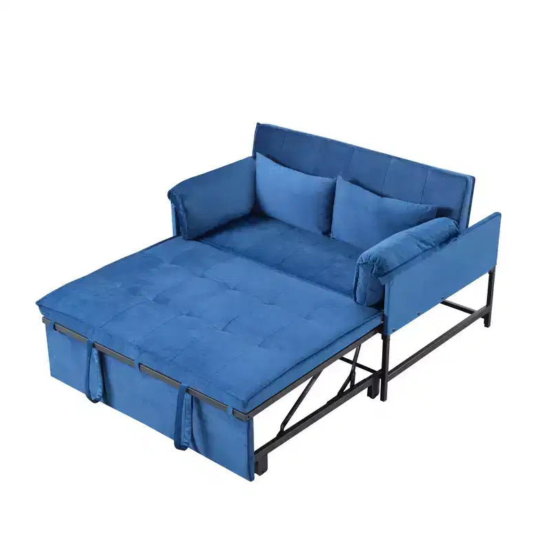 MAYEERTY 46 Velvet Pull-Out Sleeper Sofa Bed, 5-Position Adjustable Backrest Twin Sofa Couch with 2 Pillows