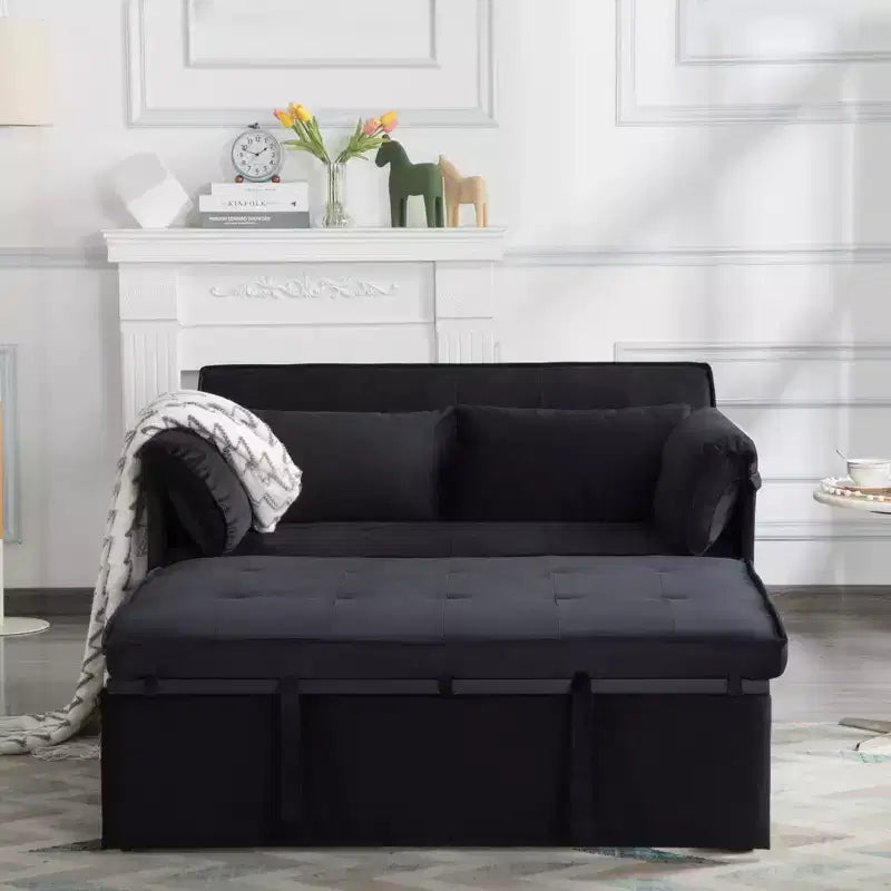 MAYEERTY 46 Velvet Pull-Out Sleeper Sofa Bed, 5-Position Adjustable Backrest Twin Sofa Couch with 2 Pillows
