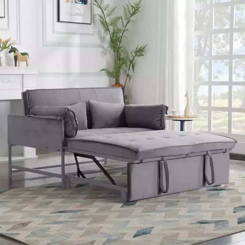 MAYEERTY 46 Velvet Pull-Out Sleeper Sofa Bed, 5-Position Adjustable Backrest Twin Sofa Couch with 2 Pillows