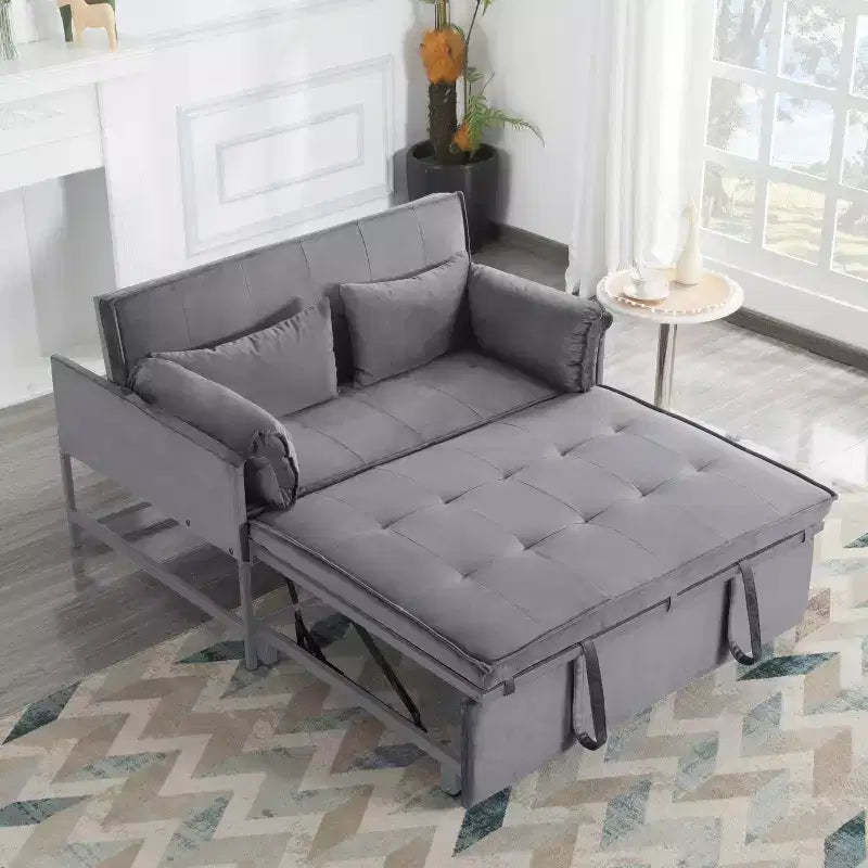 MAYEERTY 46 Velvet Pull-Out Sleeper Sofa Bed, 5-Position Adjustable Backrest Twin Sofa Couch with 2 Pillows