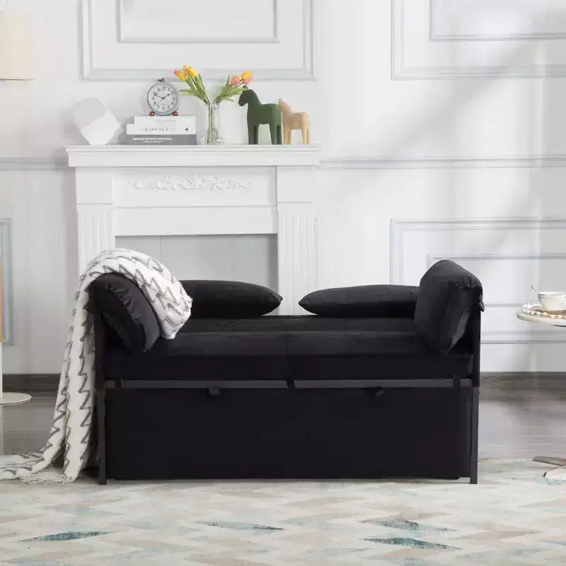 MAYEERTY 46 Velvet Pull-Out Sleeper Sofa Bed, 5-Position Adjustable Backrest Twin Sofa Couch with 2 Pillows