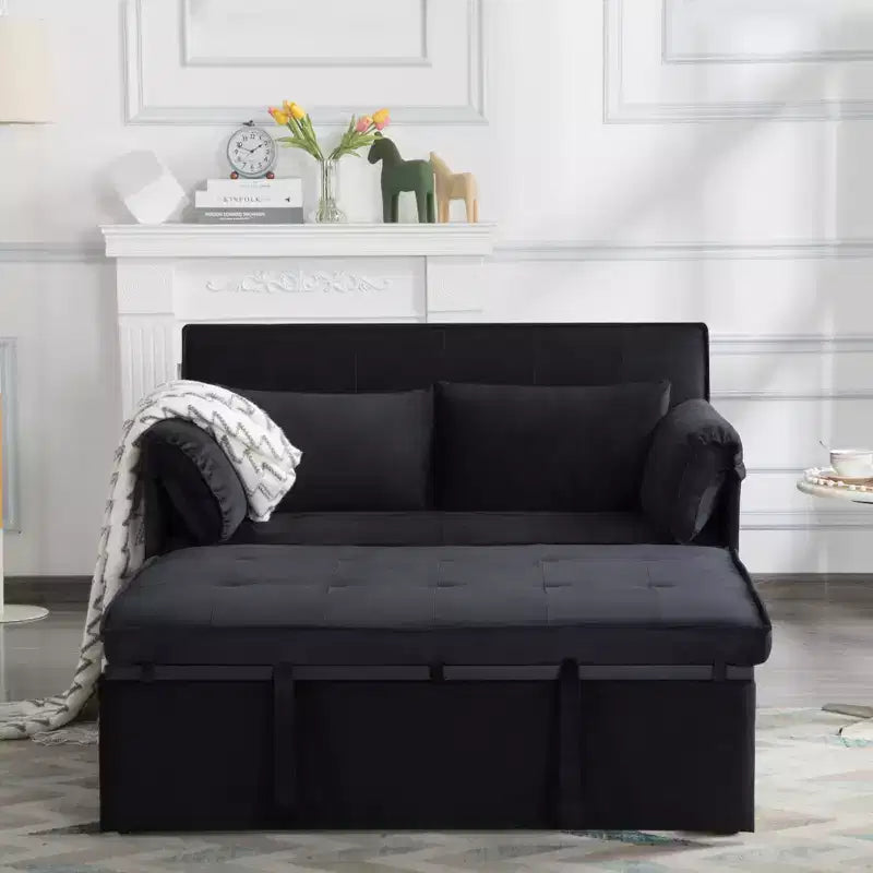 MAYEERTY 46 Velvet Pull-Out Sleeper Sofa Bed, 5-Position Adjustable Backrest Twin Sofa Couch with 2 Pillows