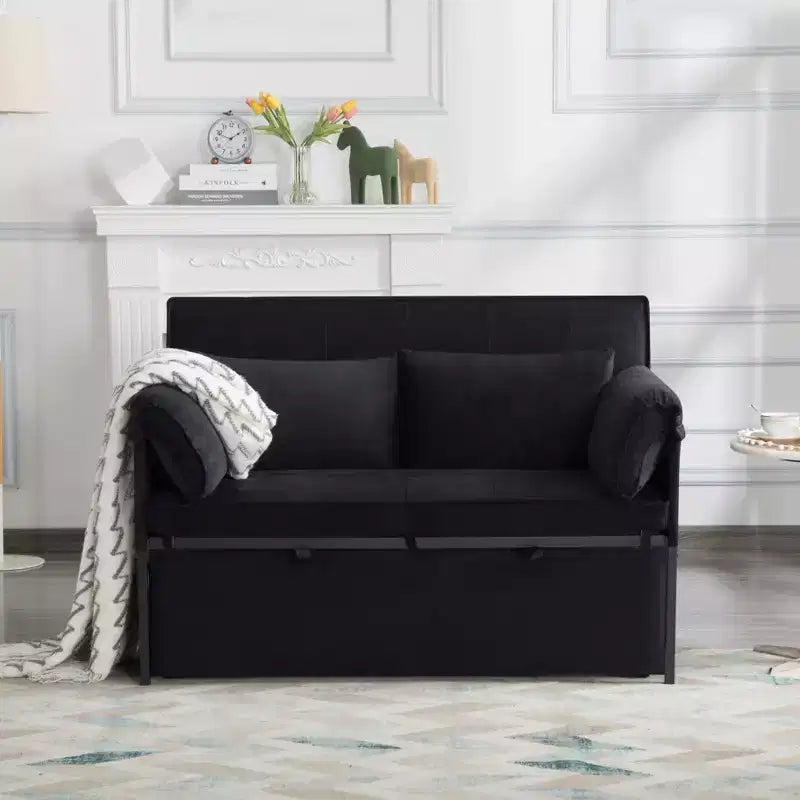 MAYEERTY 46 Velvet Pull-Out Sleeper Sofa Bed, 5-Position Adjustable Backrest Twin Sofa Couch with 2 Pillows
