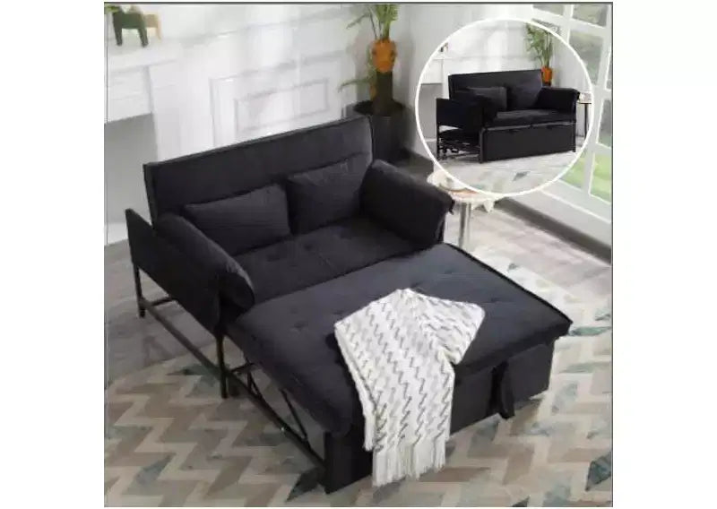MAYEERTY 46 Velvet Pull-Out Sleeper Sofa Bed, 5-Position Adjustable Backrest Twin Sofa Couch with 2 Pillows