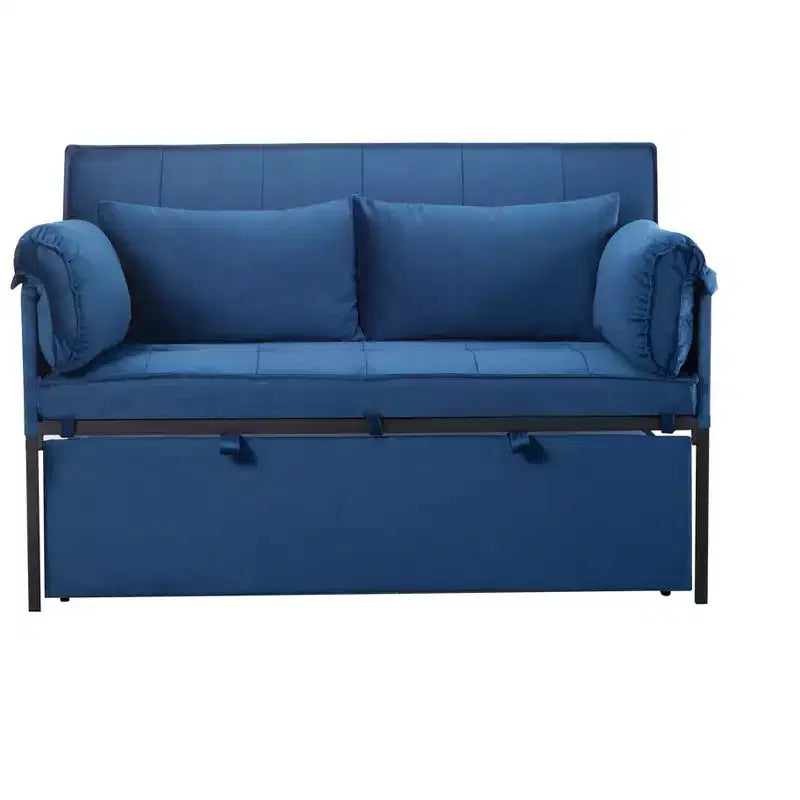 MAYEERTY 46 Velvet Pull-Out Sleeper Sofa Bed, 5-Position Adjustable Backrest Twin Sofa Couch with 2 Pillows