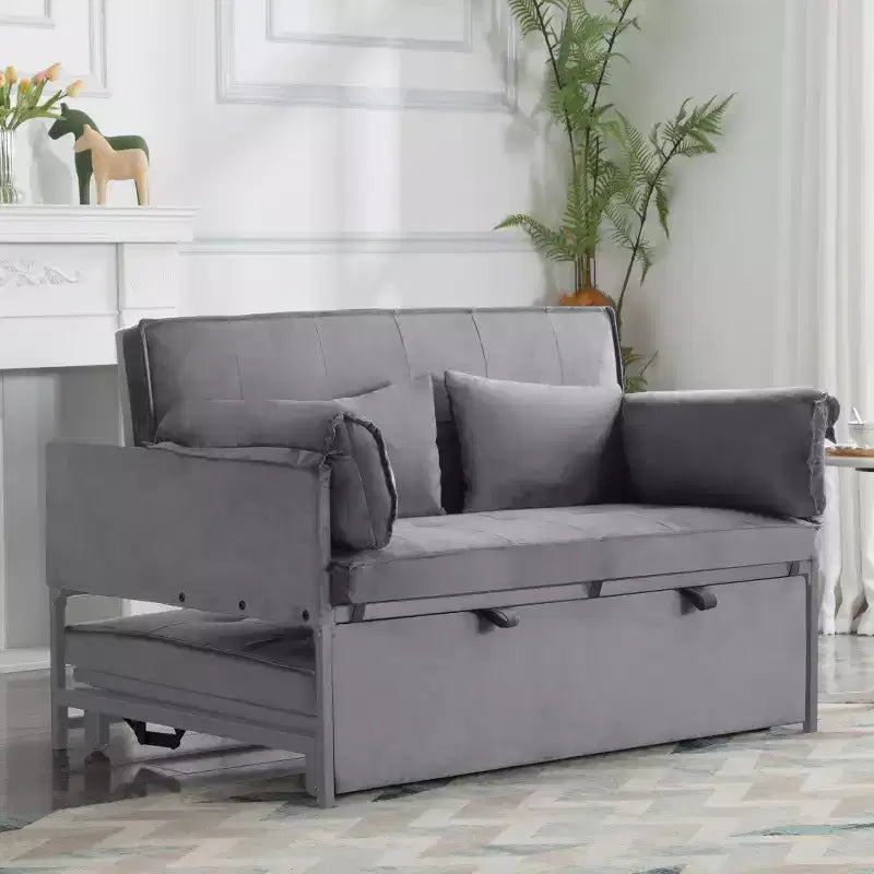MAYEERTY 46 Velvet Pull-Out Sleeper Sofa Bed, 5-Position Adjustable Backrest Twin Sofa Couch with 2 Pillows