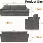 Dyonery 93'' 3-seater sofa with deep seats, modern upholstered sofa with wide armrests, detachable Chenille cover, sofa living room, apartment, grey