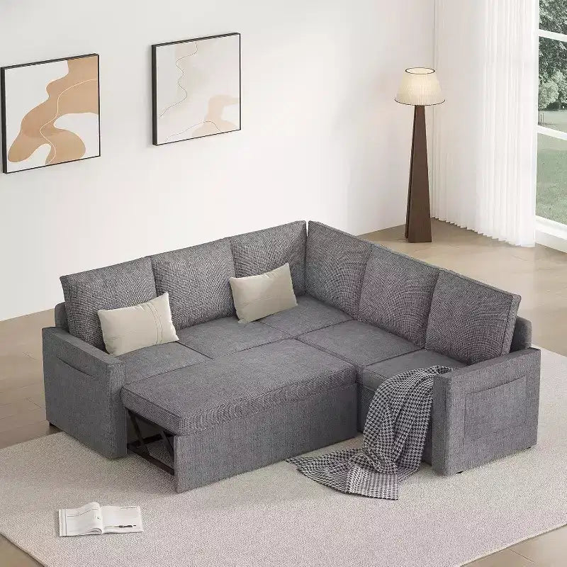 Canapé modulaire Dyonery en L, avec lit gigogne, canapé modulaire en lin de haute qualité, canapé-lit convertible de 78 pouces, canapé de salon