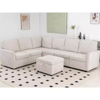 Dyonery combination sofa with pull-out bed, high-end modern linen U-shaped sofa bed, 101 convertible sofa, 7-seater combination sofa, beige