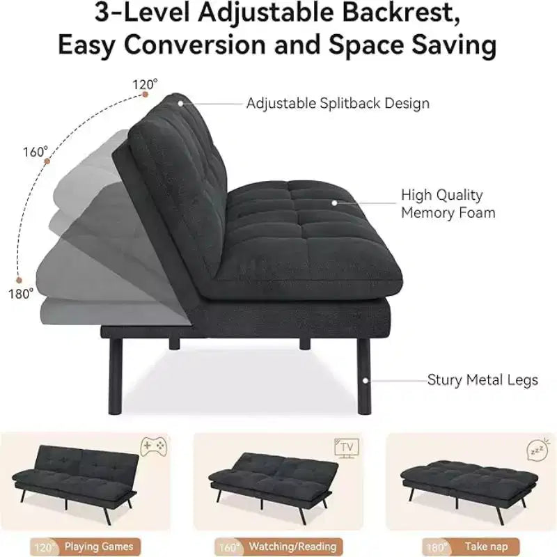 Dyonery 68Futon Couch with Adjustable Backrest & Foldable Design,Convertible Sleeper Sofa for Small Spaces Livingroom Apartment Office