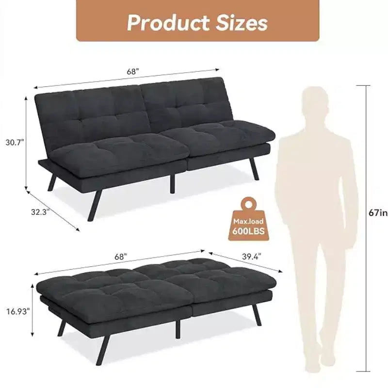 Dyonery 68Futon Couch with Adjustable Backrest & Foldable Design,Convertible Sleeper Sofa for Small Spaces Livingroom Apartment Office