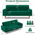Canapé 3 places Dyonery, canapé en velours de 173 cm avec coussin et oreiller en velours, canapé moderne du milieu du siècle, adapté au salon, appartement