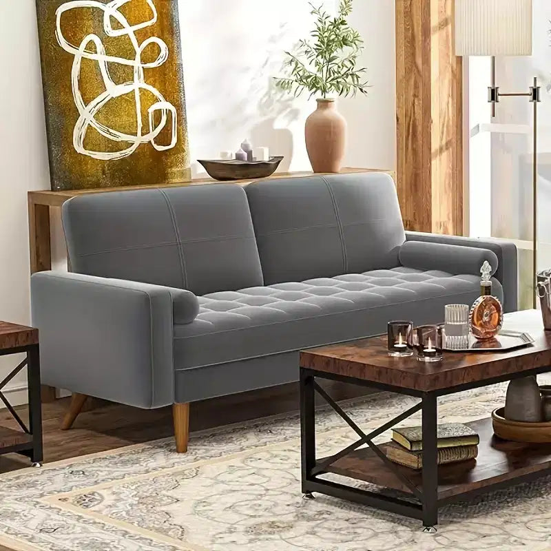 Canapé 3 places Dyonery, canapé en velours de 173 cm avec coussin et oreiller en velours, canapé moderne du milieu du siècle, adapté au salon, appartement