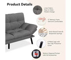 Canapé Futon Convertible Dyonery avec Dossier Réglable et Accoudoirs Amovibles, Causeuse Lit Pliante pour Petit Espace de Salon