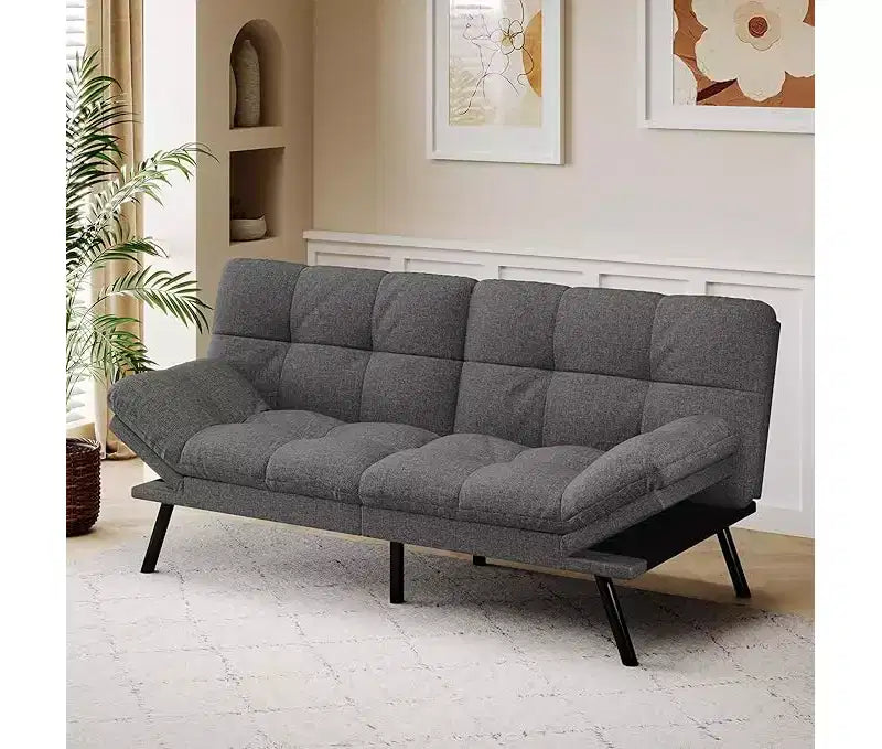 Canapé Futon Convertible Dyonery avec Dossier Réglable et Accoudoirs Amovibles, Causeuse Lit Pliante pour Petit Espace de Salon