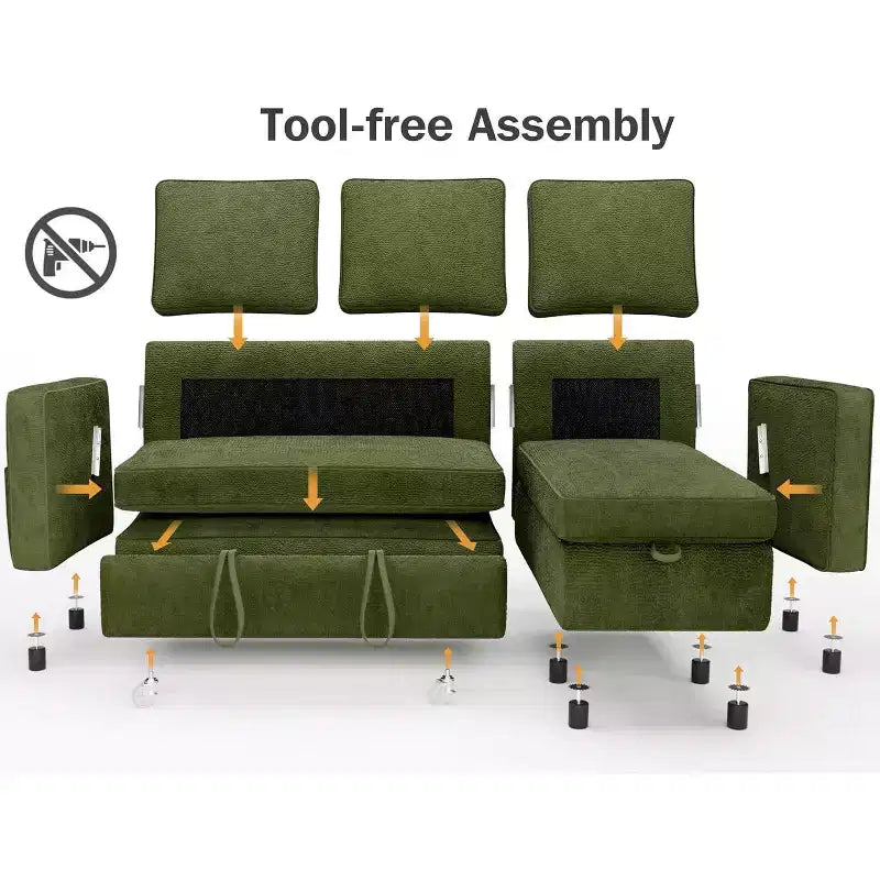 Dyonery 81-inch multi-functional sofa bed, pull-out sofa, no tool assembly required, two fabric options available