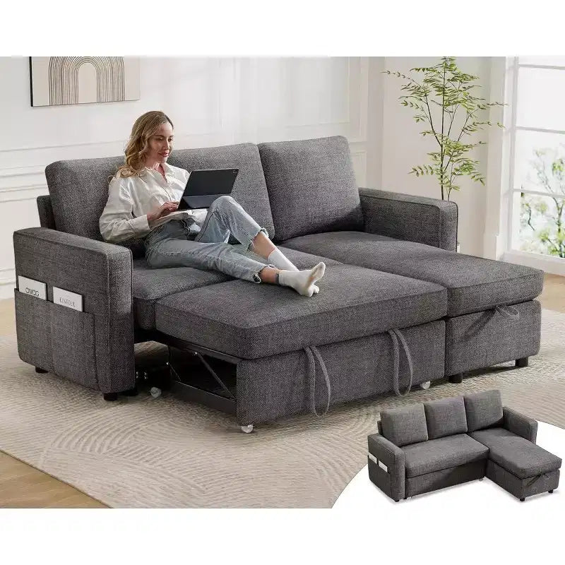 Dyonery 81-inch multi-functional sofa bed, pull-out sofa, no tool assembly required, two fabric options available