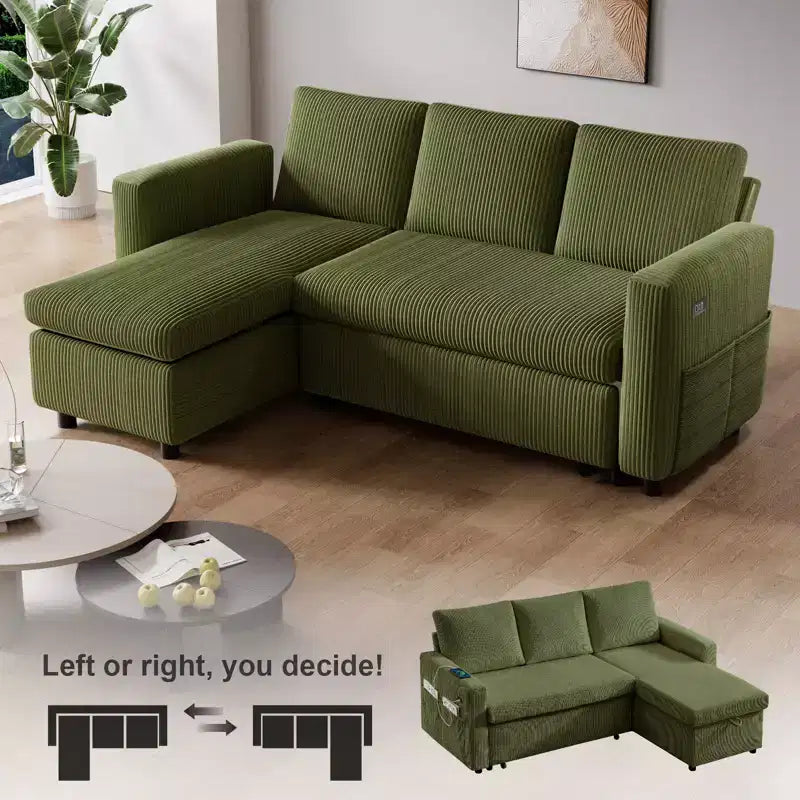 Dyonery 81-inch multi-functional sofa bed, L-shaped sofa, pull-out sofa, adjustable backrest, tool-free installation, corduroy
