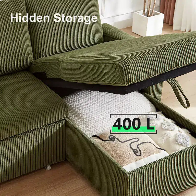 Dyonery 81-inch multi-functional sofa bed, L-shaped sofa, pull-out sofa, adjustable backrest, tool-free installation, corduroy