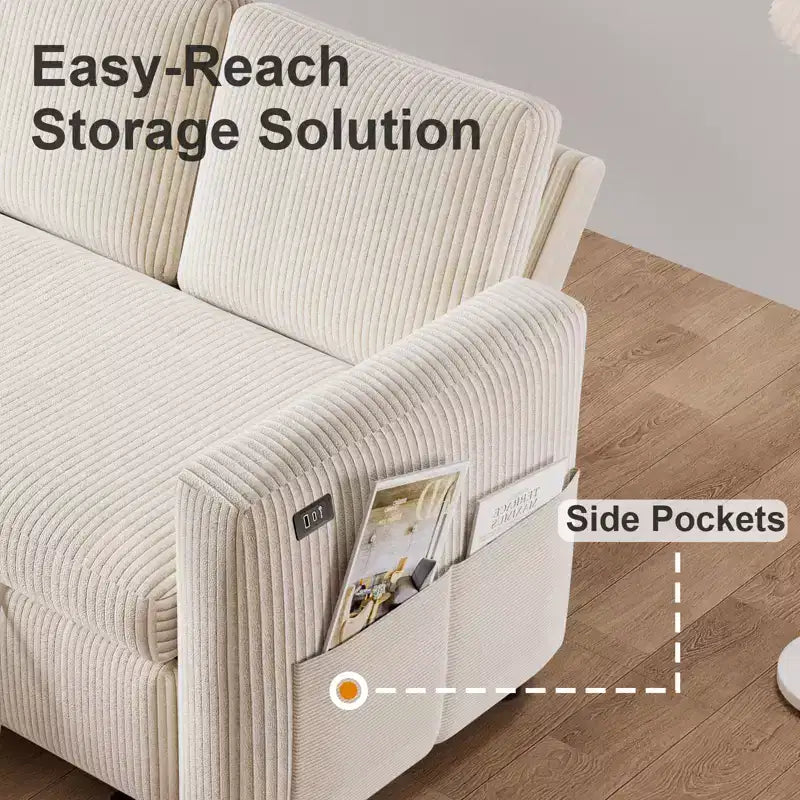 Dyonery 81-inch multi-functional sofa bed, L-shaped sofa, pull-out sofa, adjustable backrest, tool-free installation, corduroy