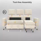 Dyonery 81-inch multi-functional sofa bed, L-shaped sofa, pull-out sofa, adjustable backrest, tool-free installation, corduroy