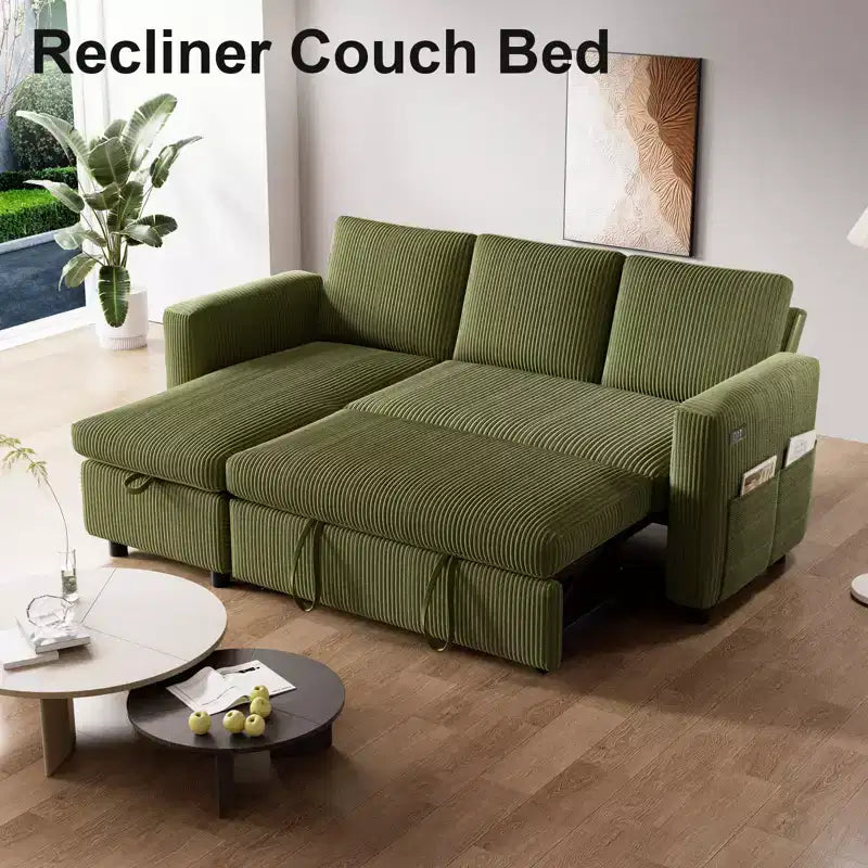 Dyonery 81-inch multi-functional sofa bed, L-shaped sofa, pull-out sofa, adjustable backrest, tool-free installation, corduroy