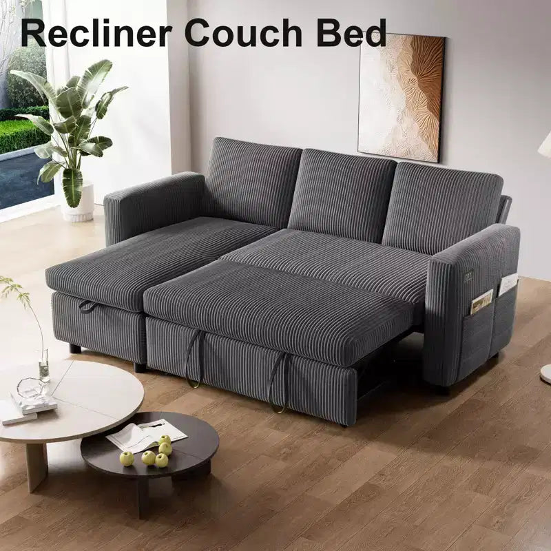 Dyonery 81-inch multi-functional sofa bed, L-shaped sofa, pull-out sofa, adjustable backrest, tool-free installation, corduroy