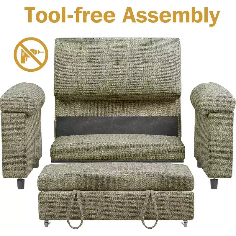 Dyonery hree-in-one convertible sofa bed, pull-out sofa with adjustable backrest, side pockets, apartment, tool-free assembly