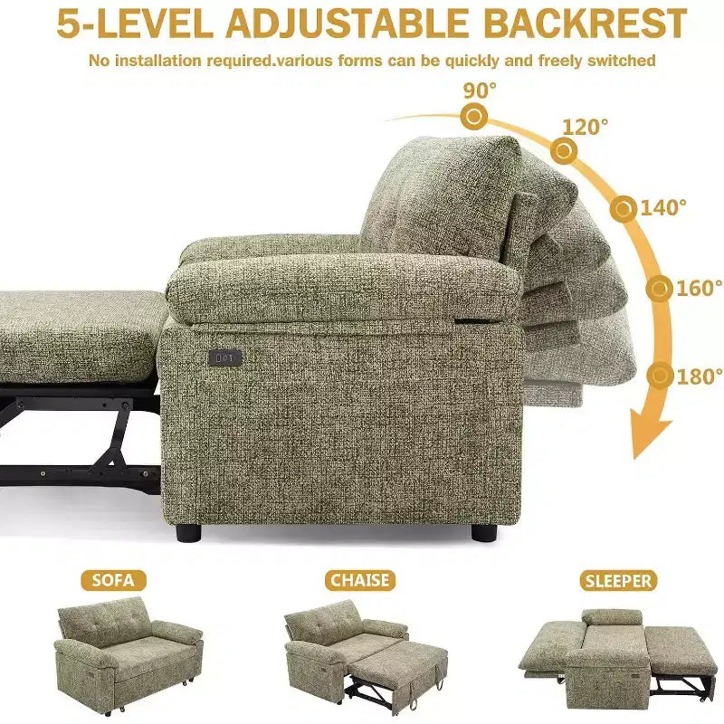 Dyonery hree-in-one convertible sofa bed, pull-out sofa with adjustable backrest, side pockets, apartment, tool-free assembly