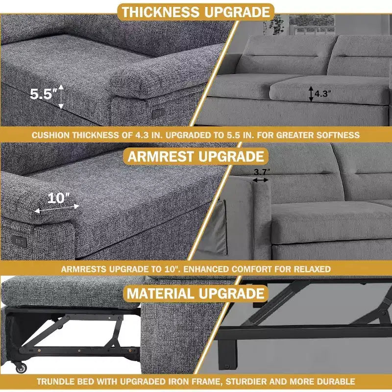 Dyonery hree-in-one convertible sofa bed, pull-out sofa with adjustable backrest, side pockets, apartment, tool-free assembly