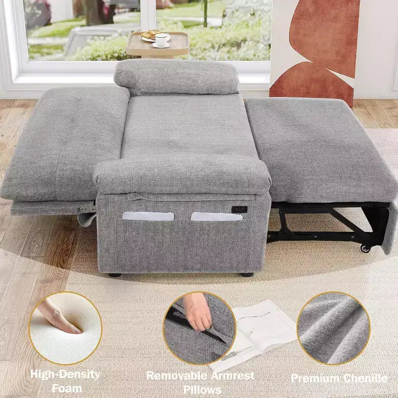 Dyonery hree-in-one convertible sofa bed, pull-out sofa with adjustable backrest, side pockets, apartment, tool-free assembly