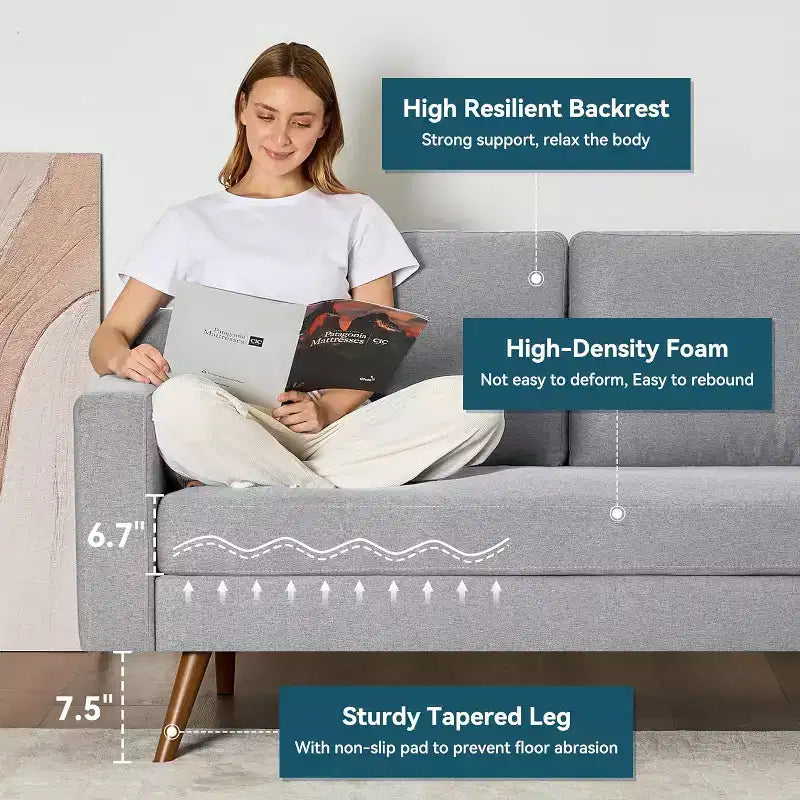 Dyonery 65.4 Sofa, comfortable linen sofa, medieval modern small sofa, with spring pads, solid wood frame, tool-free assembly