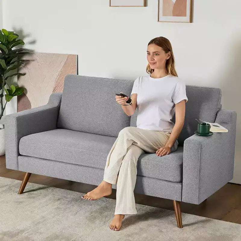 Dyonery 65.4 Sofa, comfortable linen sofa, medieval modern small sofa, with spring pads, solid wood frame, tool-free assembly
