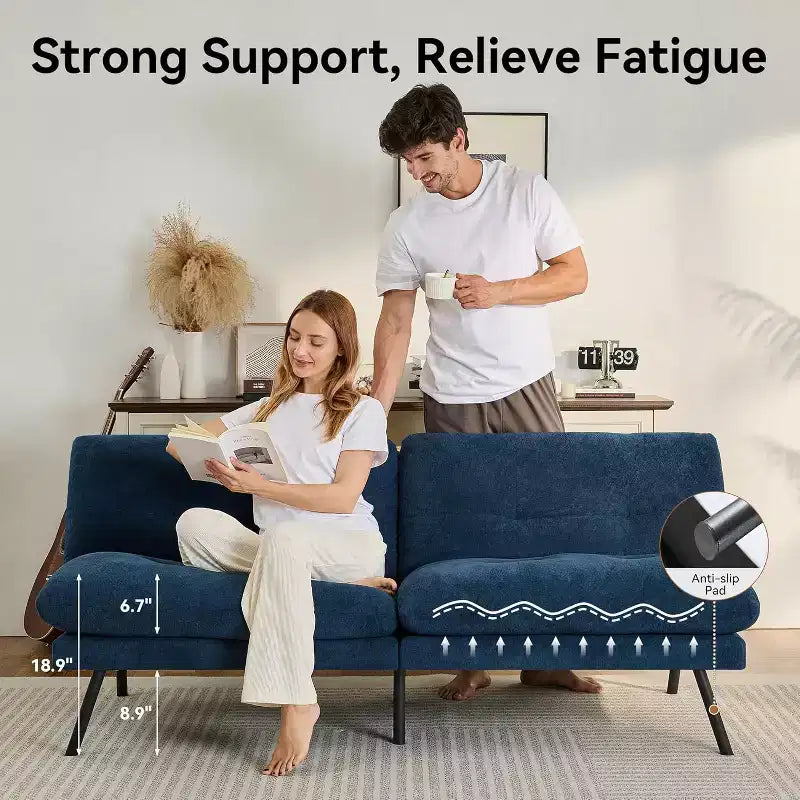 Dyonery 72 Convertible cushion sofa bed, movable cushions, adjustable back, plush fabric cushion sofa, modern folding sofa, living room